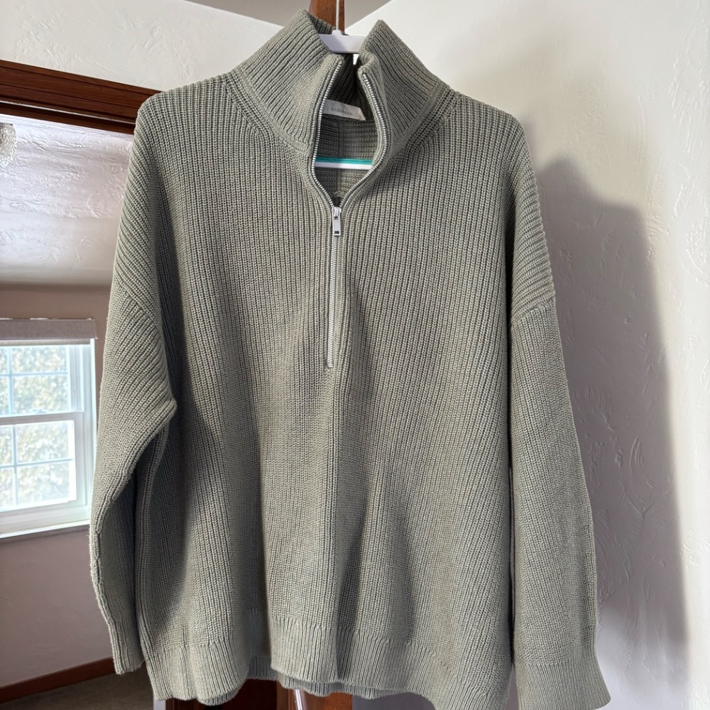 Everlane- The Half-Zip in Everyday Cotton Light Green Size XXL